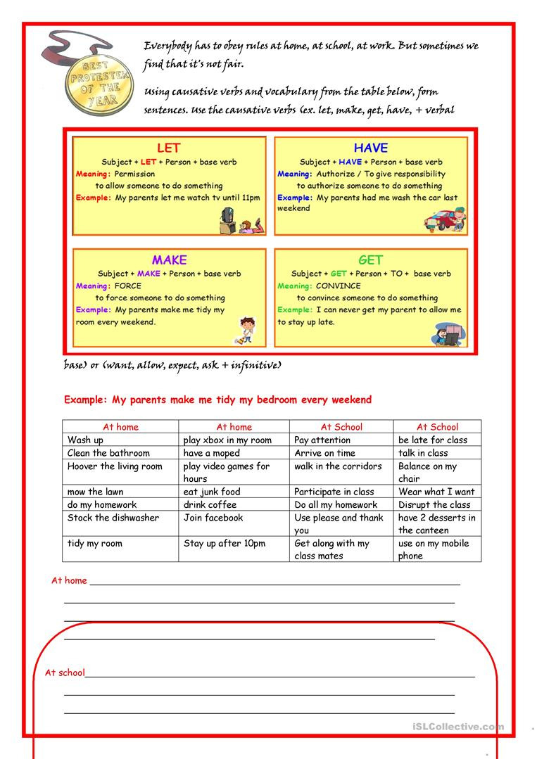 Causative Verbs  Home And School  English Esl Worksheets