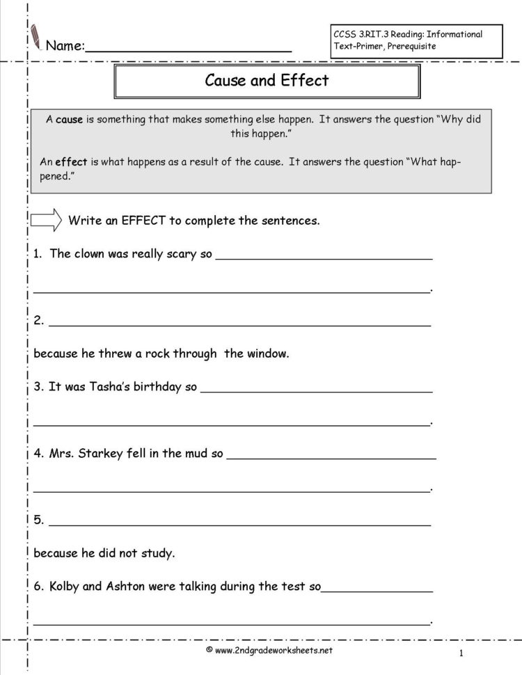 Cause And Effect 4th Grade Worksheet 1678