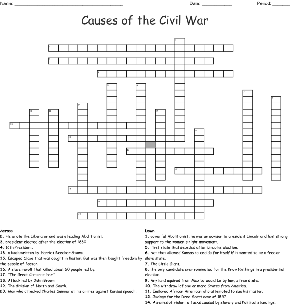 Causes Of The Civil R Crossword  Word