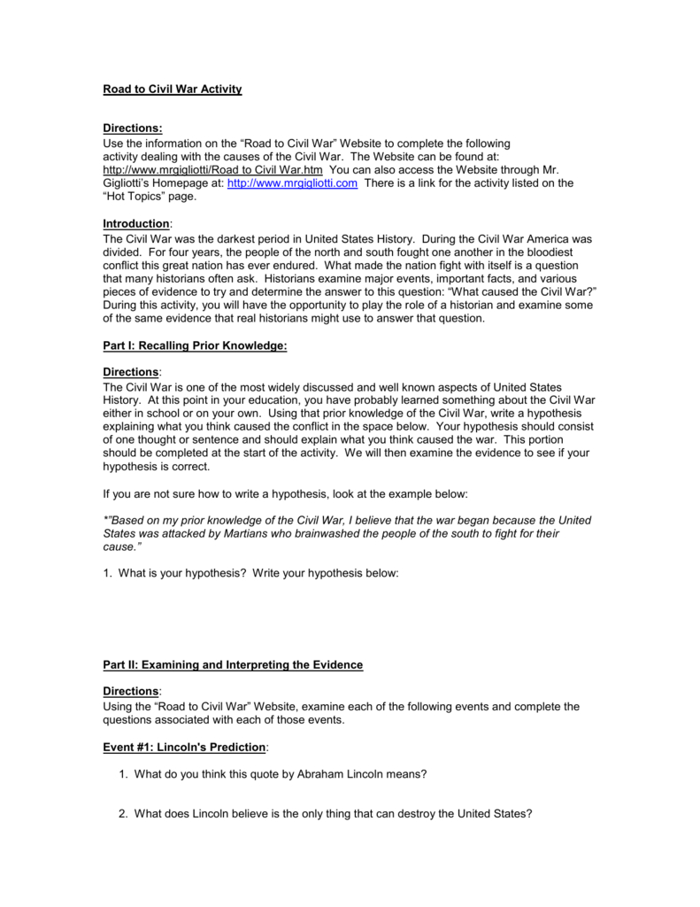 Causes Of The Civil R Worksheet