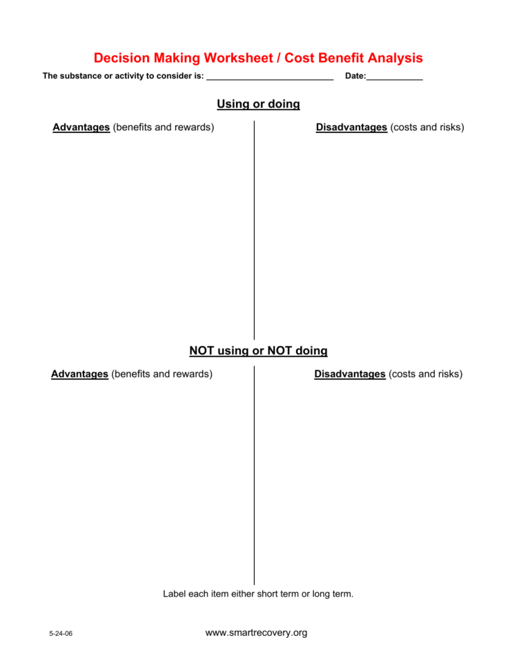 Cba Worksheet  Smart Recovery