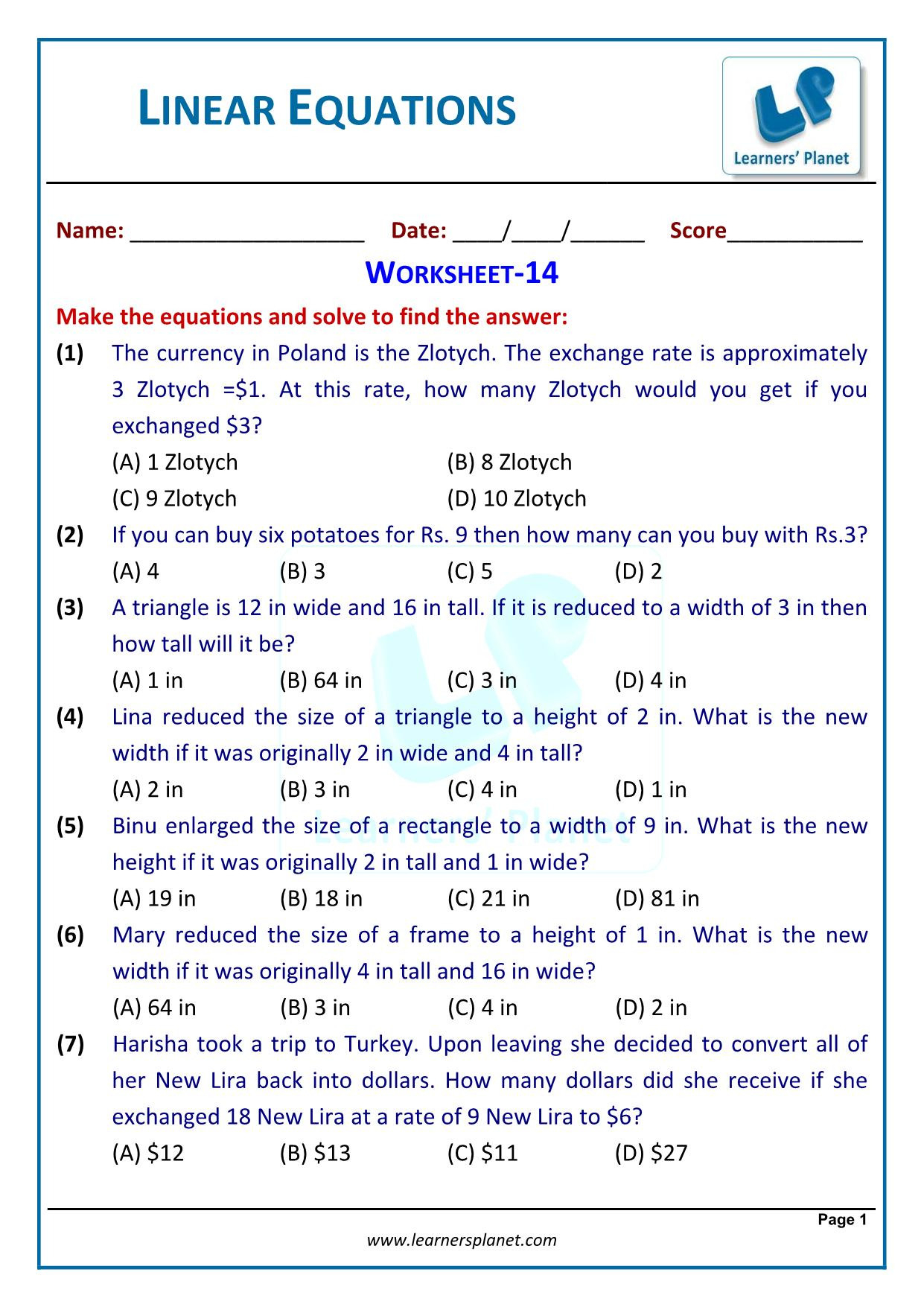 case study questions for class 8 maths linear equations