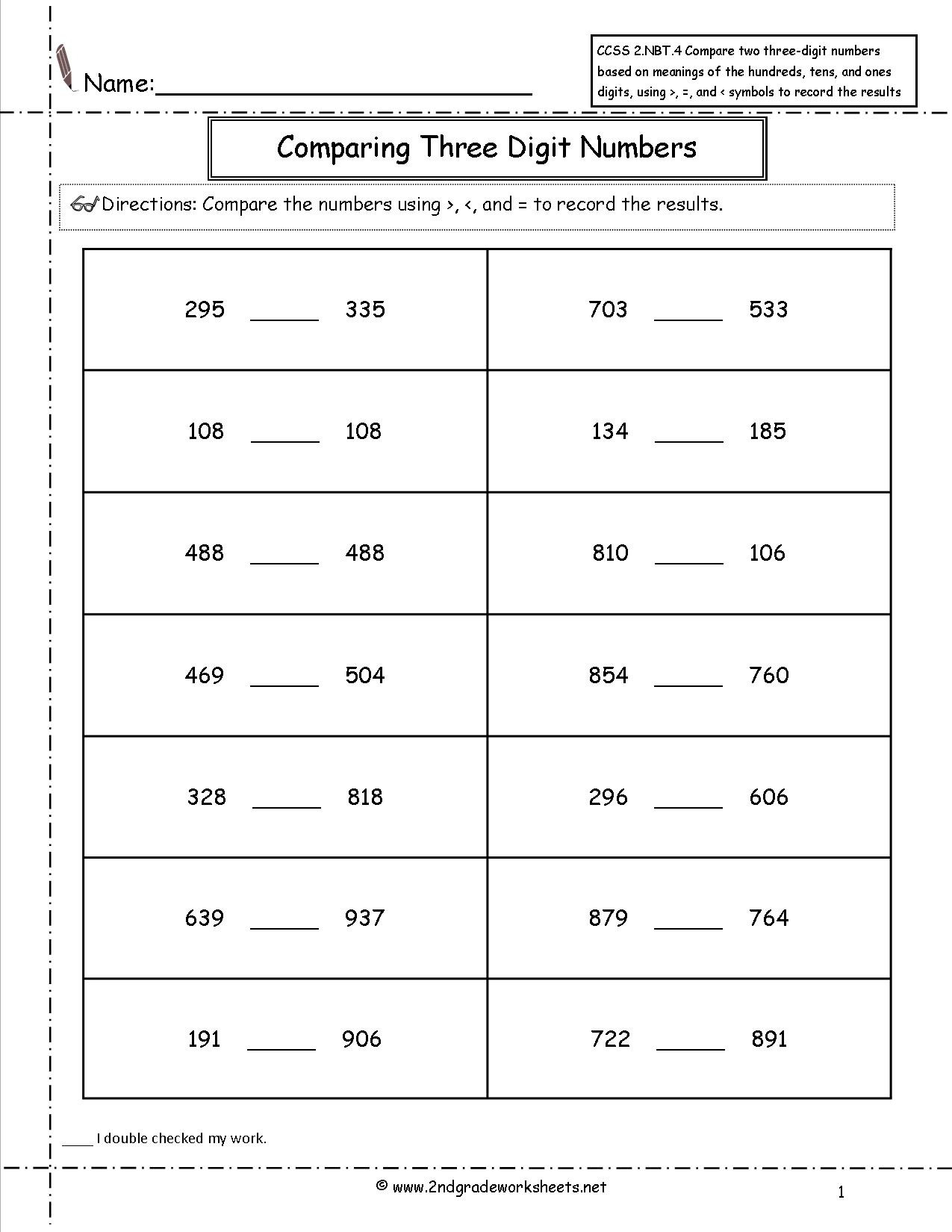 Ccss 2Nbt4 Worksheets Comparing Three Digit Numbers Db excel