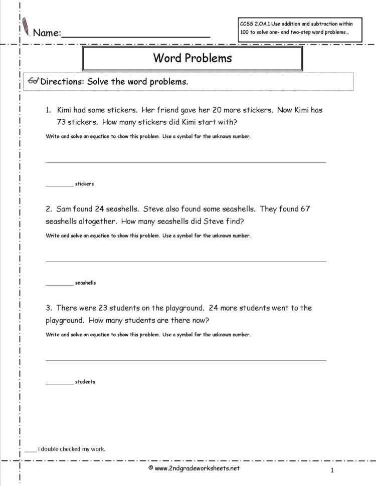 Ccss 2Oa1 Worksheets Addition And Subtraction Word