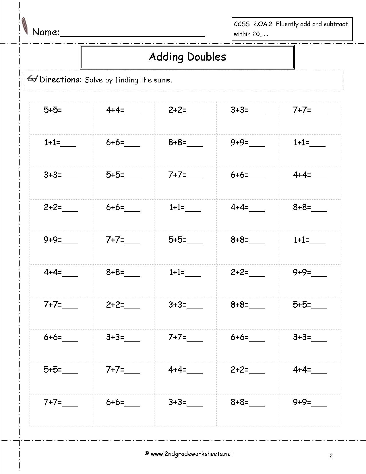 Ccss 2Oa2 Worksheets Addition And Subtraction Worksheets