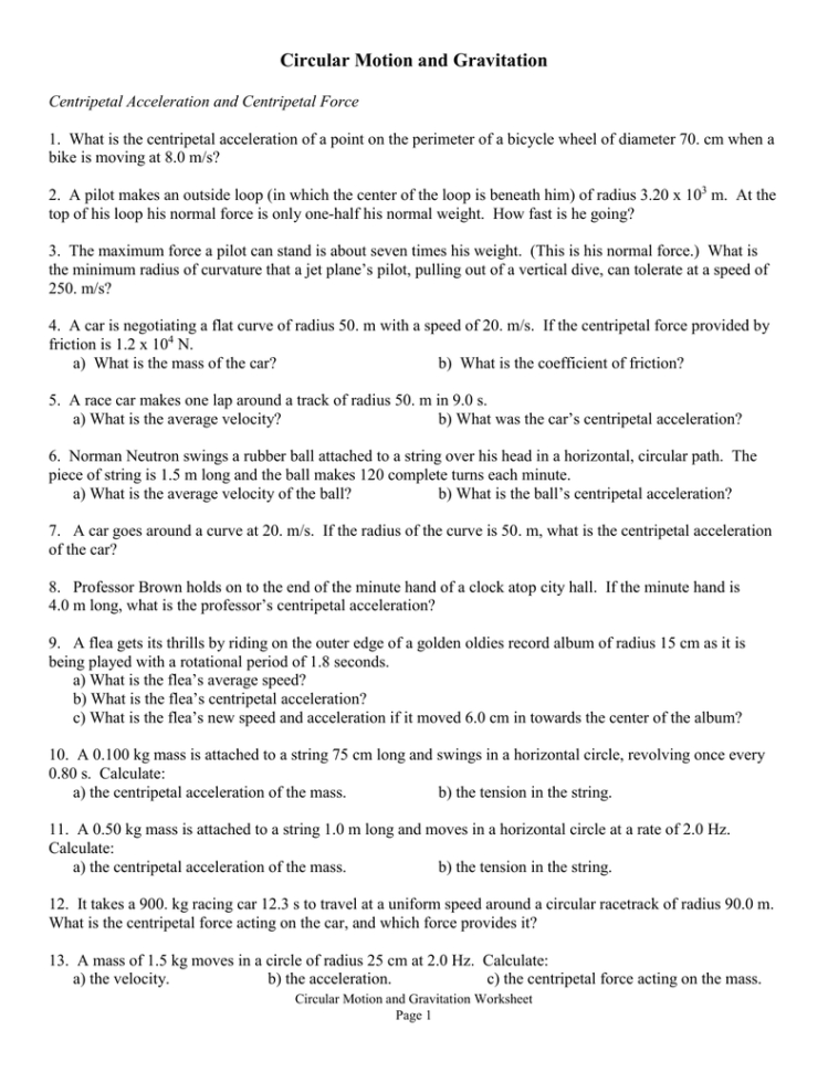 Centripetal Force  Gravity Very Good Practice