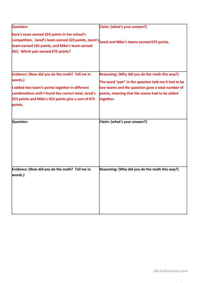 Cer Graphic Organizers  English Esl Worksheets