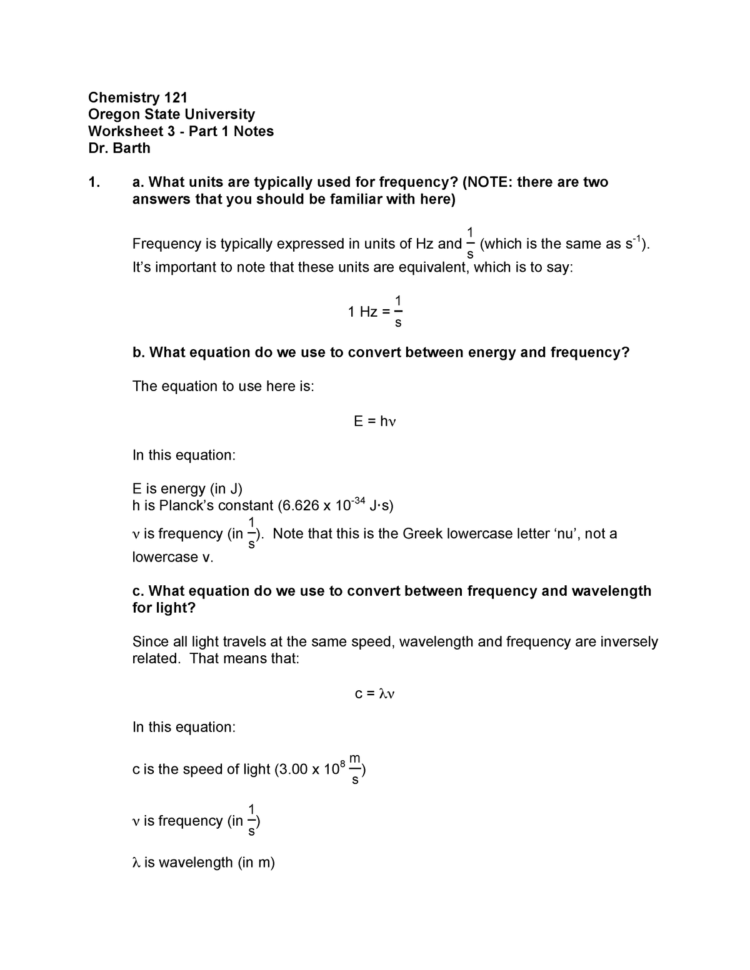 Ch 121 Worksheet 3  Part 1 Key  Ch 121 General Chemistry