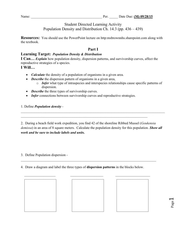 Ch 143 Population Density  Distribution Packet