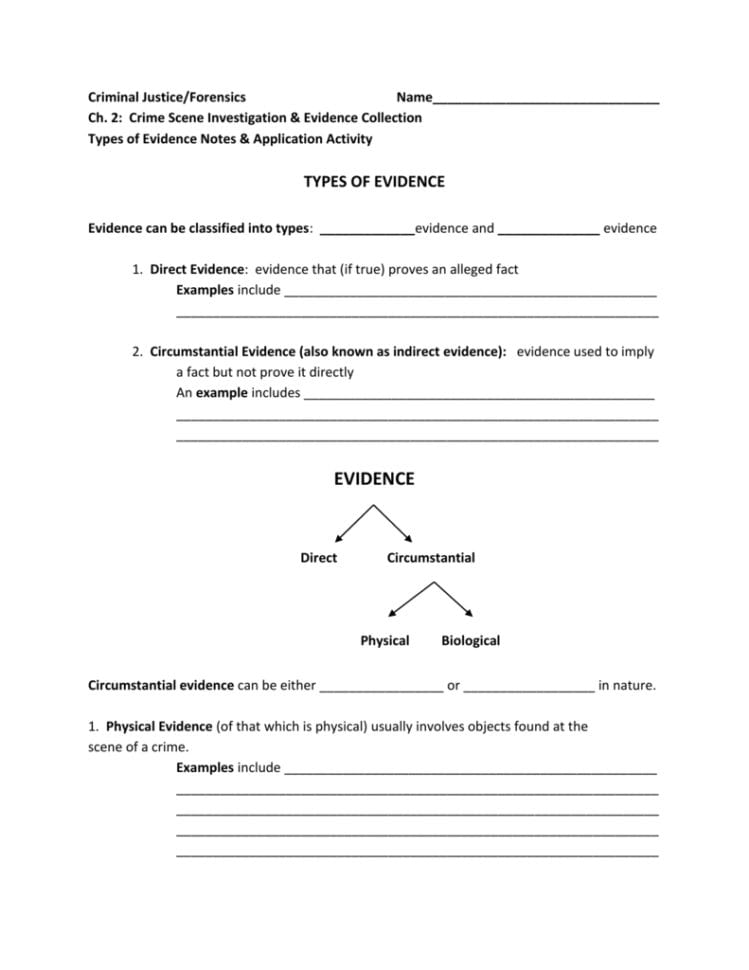 Ch 2 Types Of Evidence Notes And Activity Worksheet Ch 2 Types Of Evidence Notes And Activity Worksheet