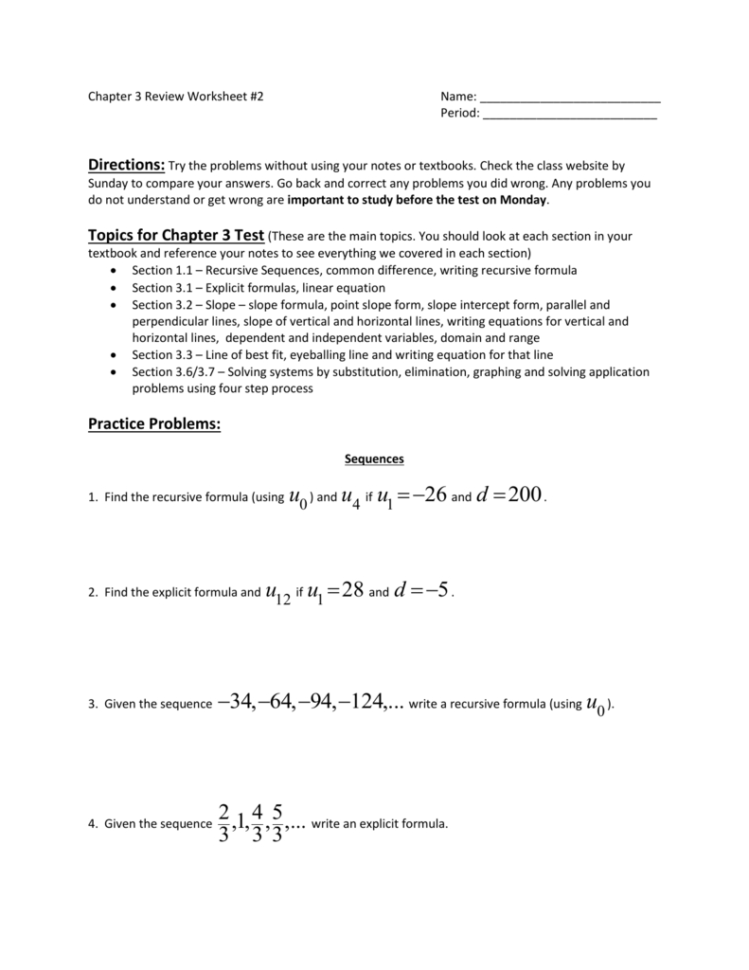 Ch 3 Review Ws Packet
