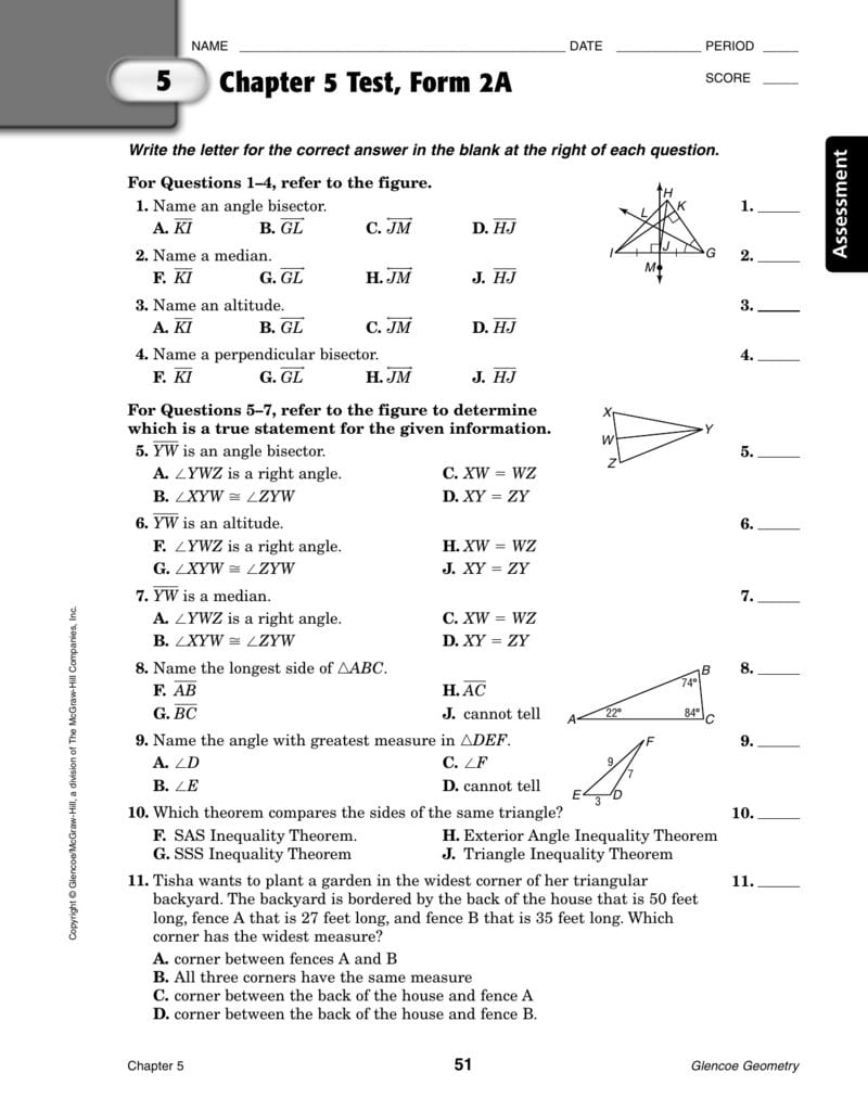 Glencoe Geometry Chapter 5 Test Form 1 Answer Key