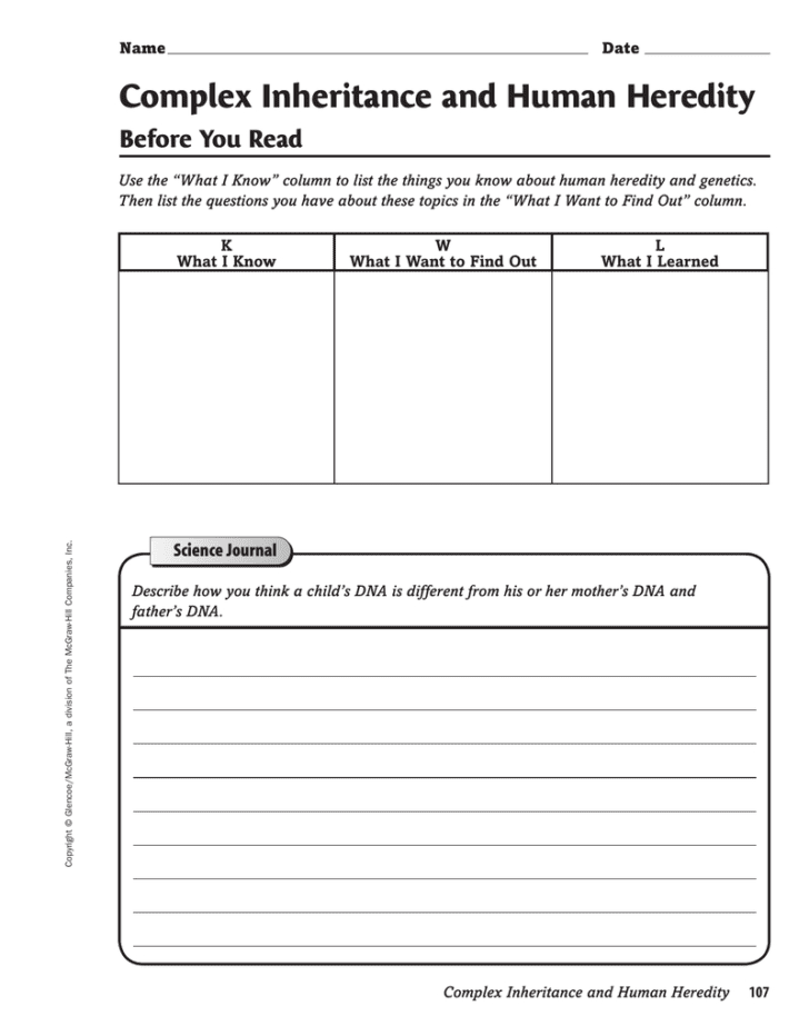 Chapter 11 Complex Inheritance And Human Heredity Worksheet Answers
