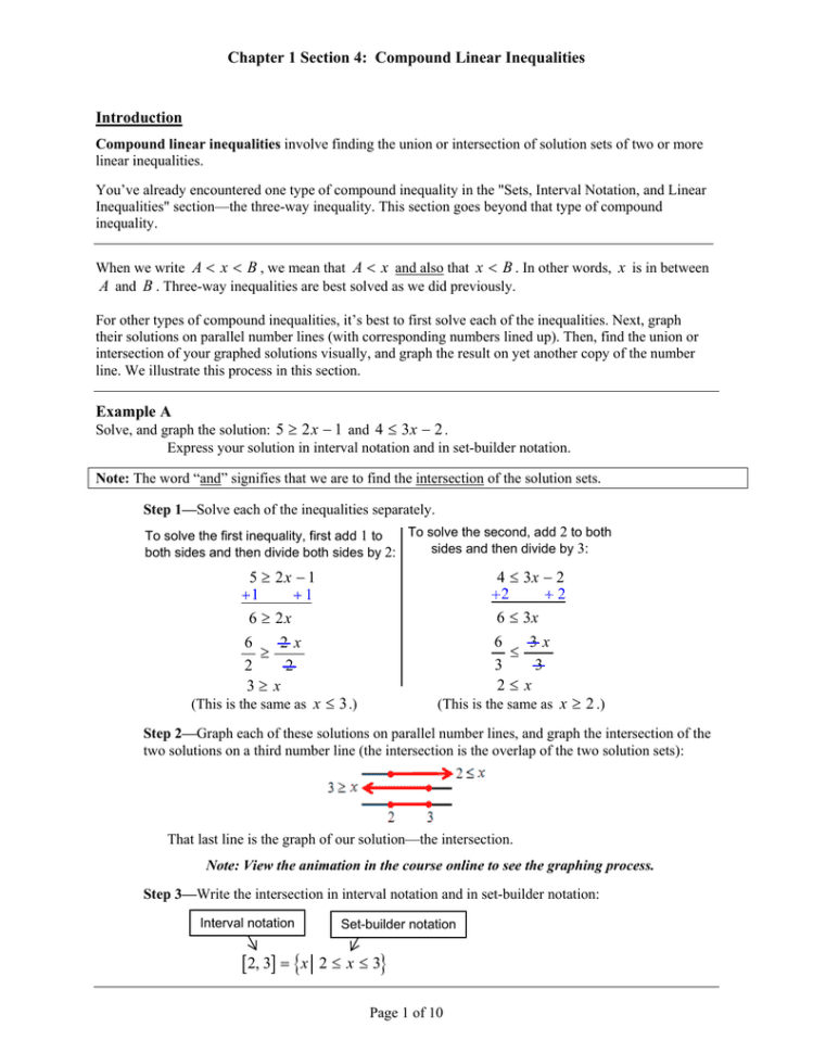 Chapter 1 Section 4 Compound Linear Inequalities Introduction
