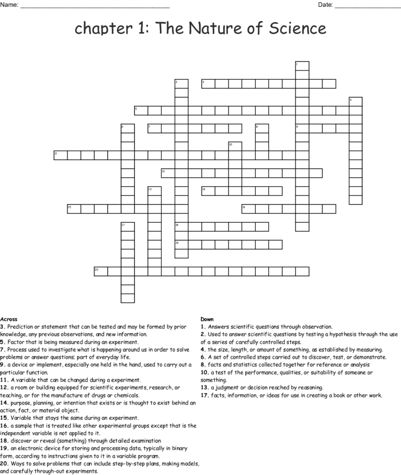 Chapter 1 The Nature Of Science Crossword  Word