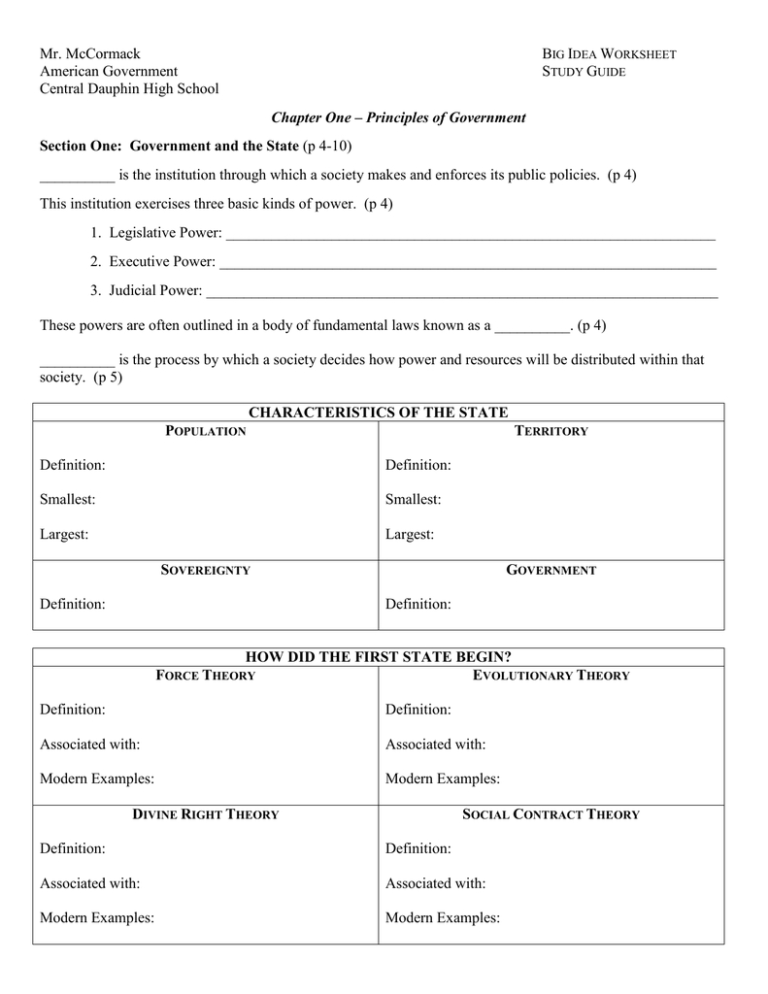 Principles Of American Government Worksheet — db-excel.com