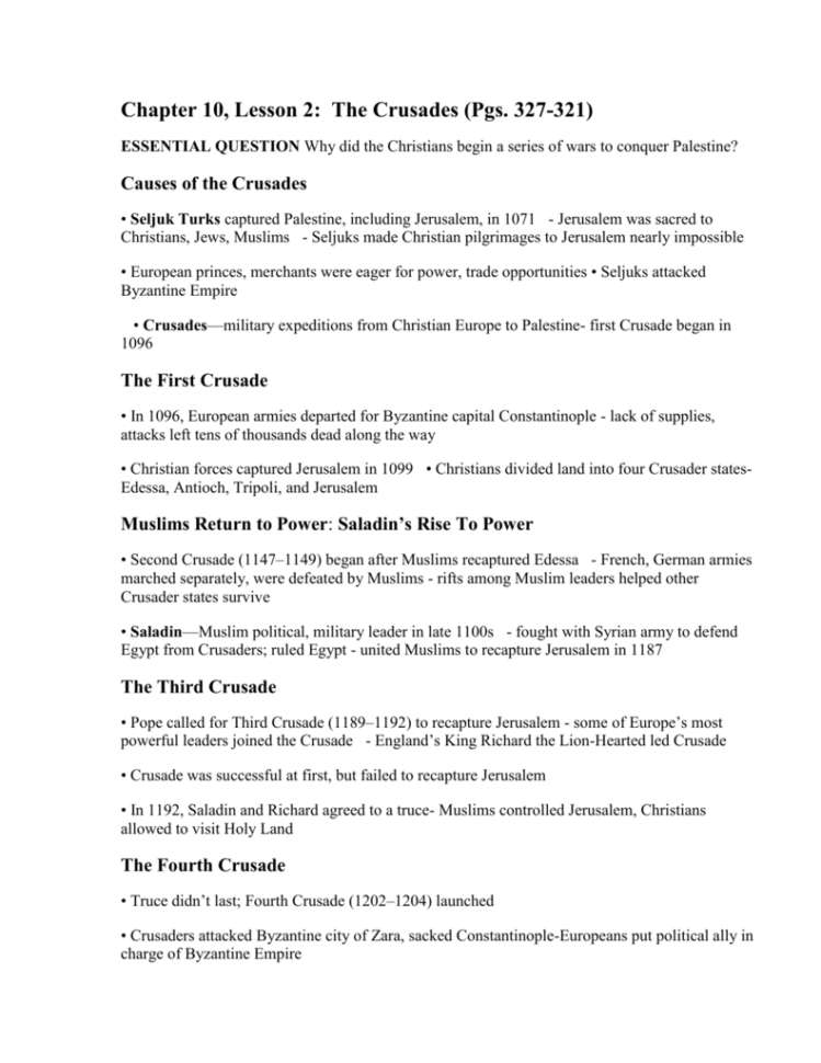 Chapter 10 Lesson 2 The Crusades