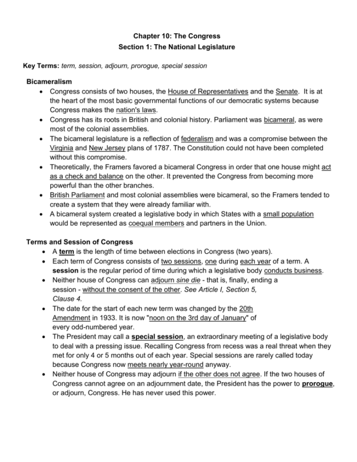 Chapter 10 Section 1 The National Legislature Worksheet Answers | db