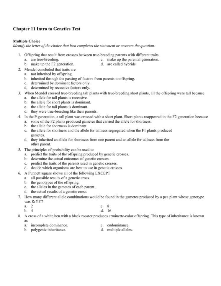 Chapter 11 Introduction To Genetics Worksheet Answers — db-excel.com