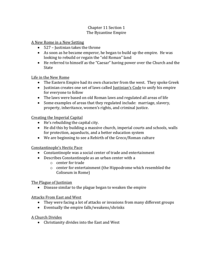 Chapter 11 Section 1 The Byzantine Empire A New Rome In A New