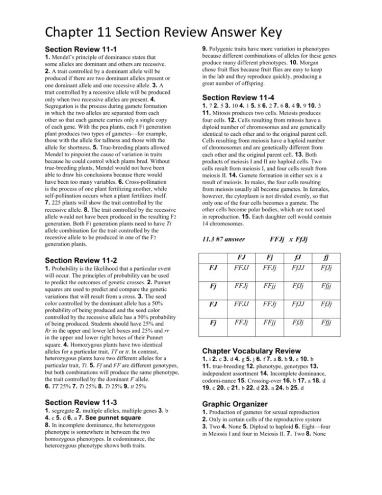 Chapter 11 Section Review Answer Key
