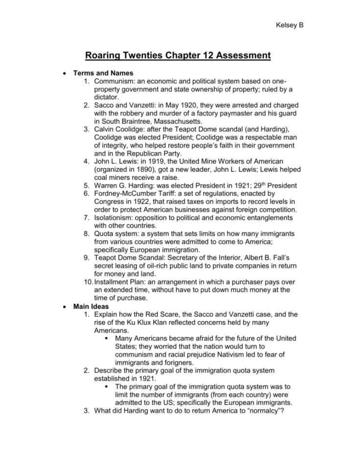Chapter 20 Section 2 The Harding Presidency Worksheet Answers