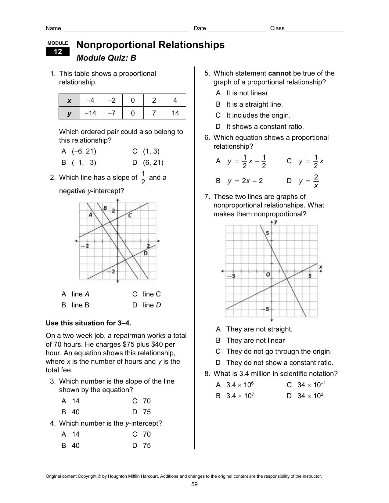 Representing Linear Non Proportional Relationships Worksheet | db-excel.com
