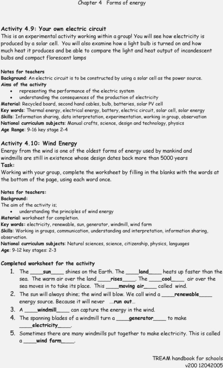 Forms And Sources Of Energy Worksheet Answers