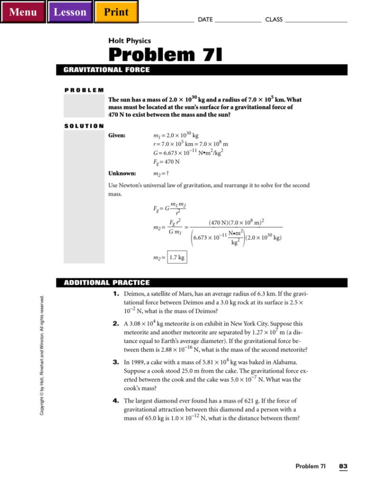 Chapter 13 Universal Gravitation Worksheet Answers
