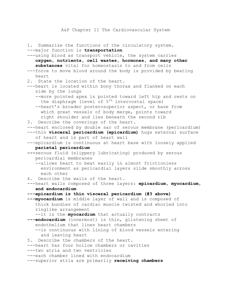 Chapter 15 Cardiovascular System Answer Key Homework