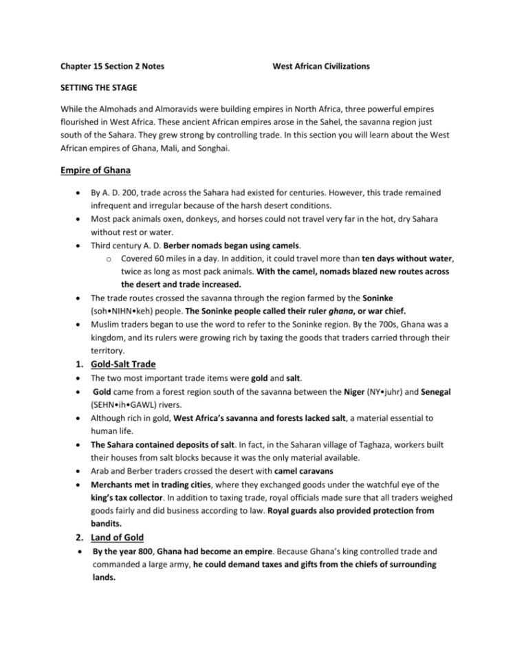 Chapter 15 Section 2 Notes West African Civilizations