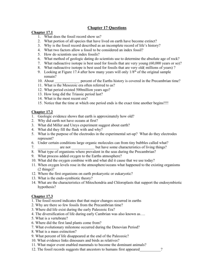 Chapter 17 Questions Chapter 171 What Does The Fossil Record
