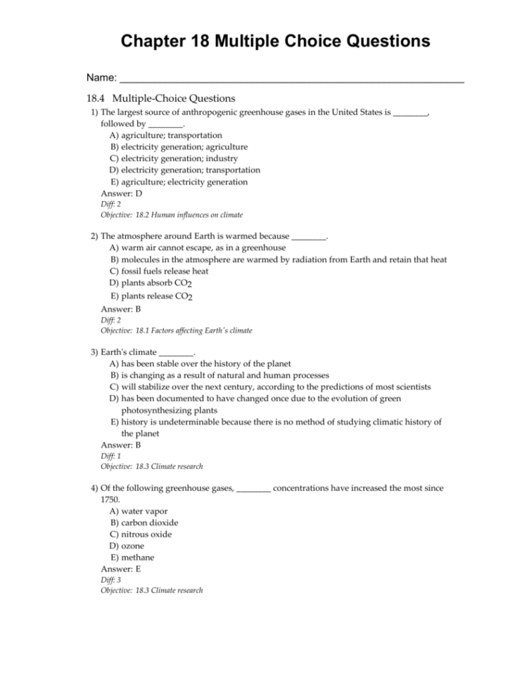 Chapter 18 Multiple Choice Questions Answers  Scienceb
