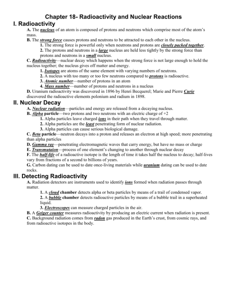 Chapter 18 Radioactivity And Nuclear Reactions