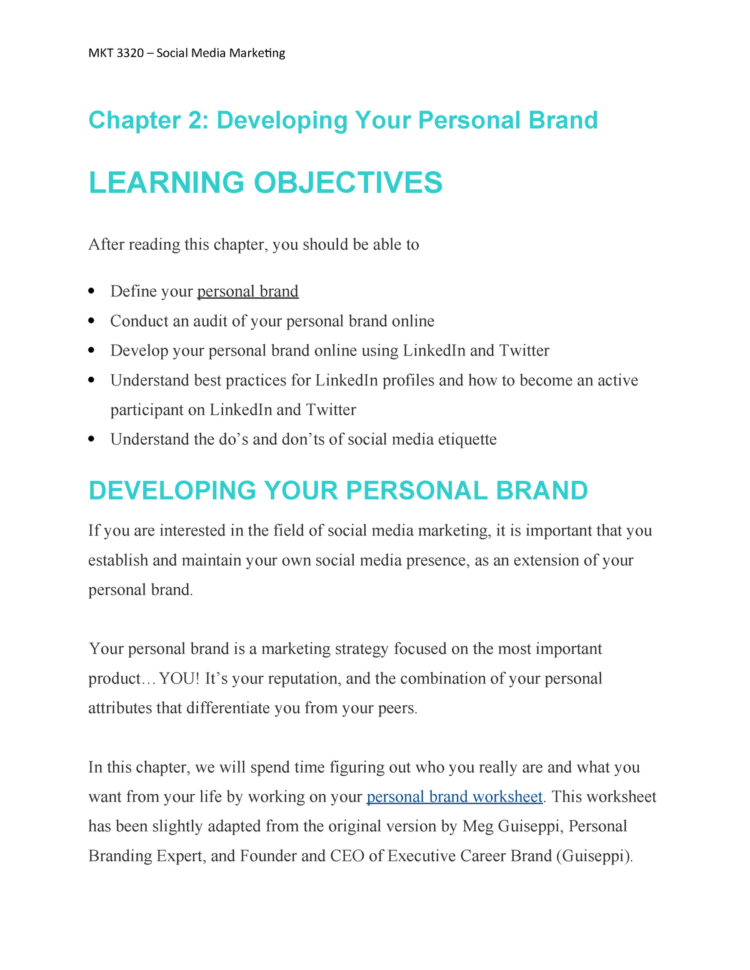 Chapter 2  Developing Your Personal Brand  Mkt 3320  Uhd
