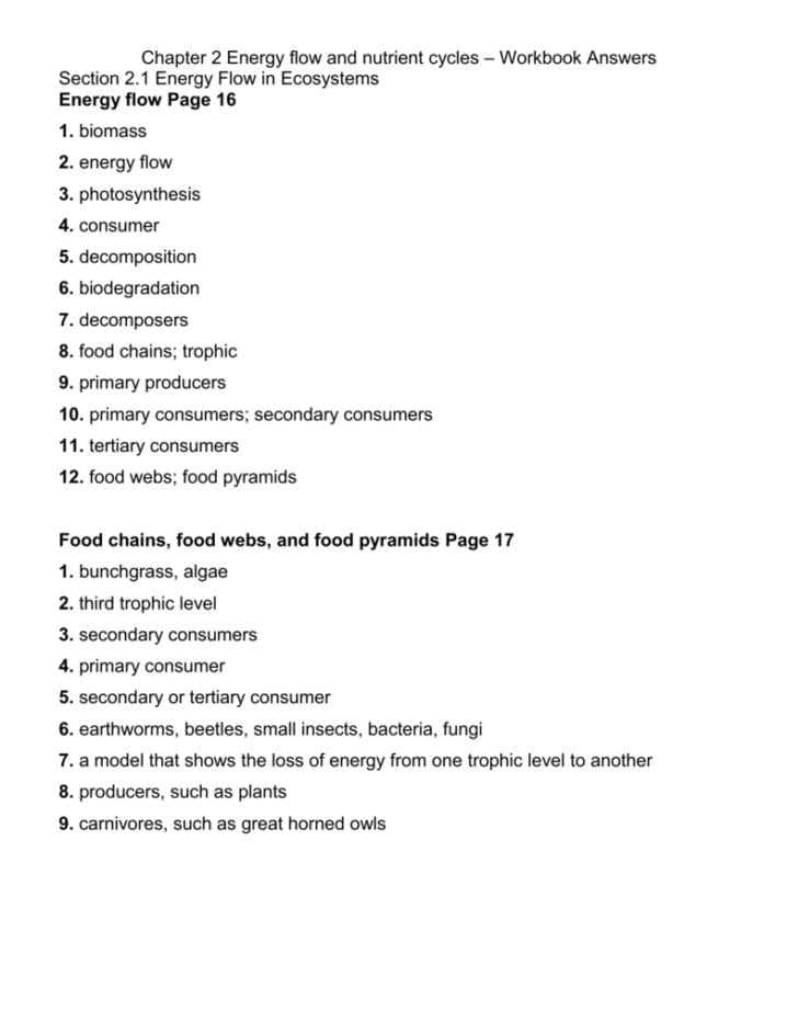 3 3 Energy Flow In Ecosystems Worksheet Answers