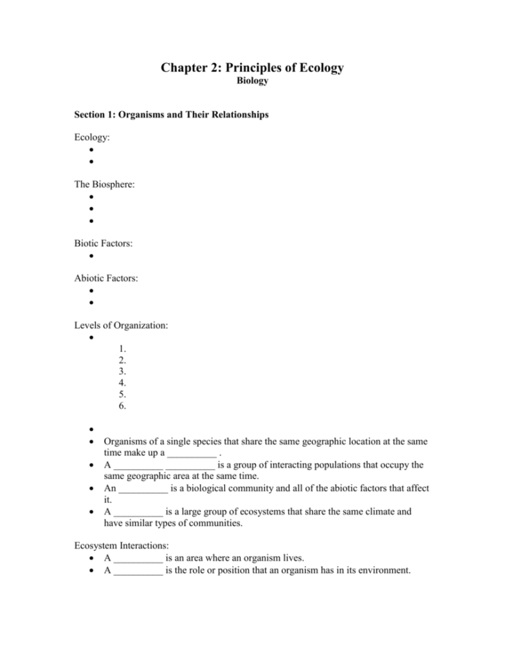 Chapter 2 Principles Of Ecology Worksheet Answers Db excel