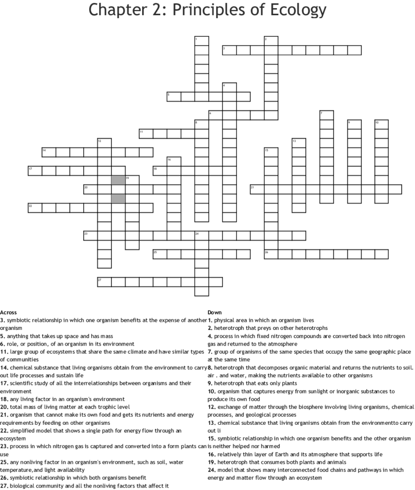 Chapter 2 Principles Of Ecology Crossword  Word