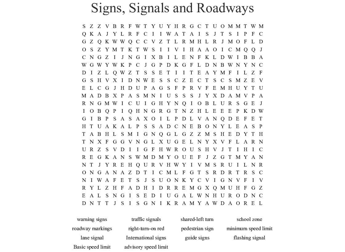Chapter 2 Signs Signals And Roady Markings Crossword