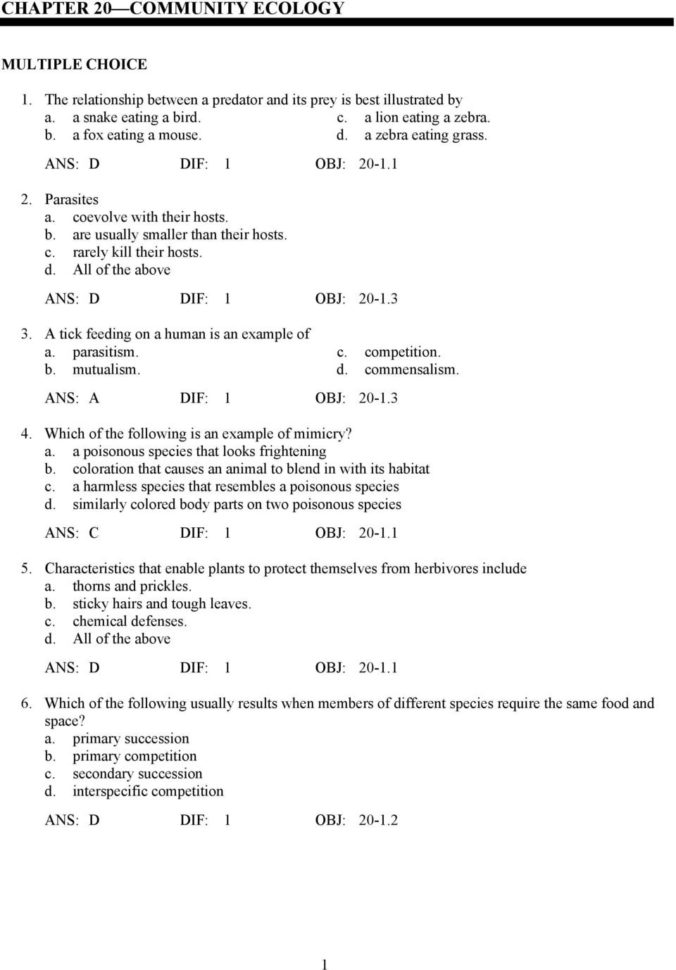 Chapter 20 Community Ecology  Pdf