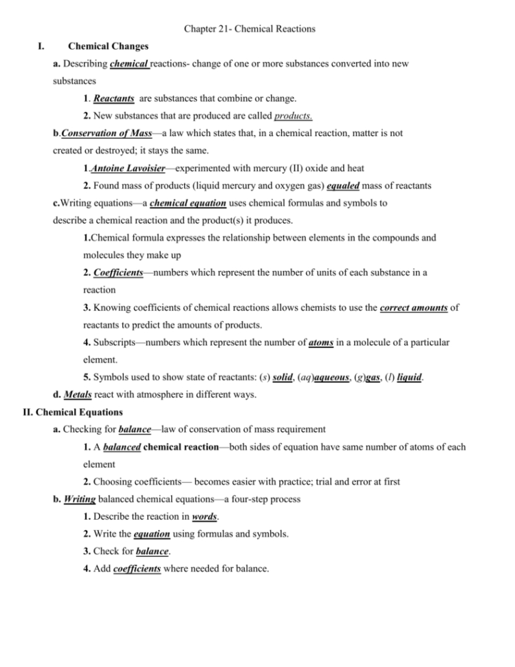 Chapter 21 Chemical Reactions