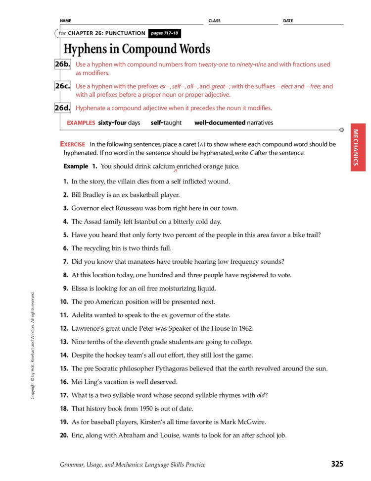 Chapter 26 Punctuation Pages 716 Hyphens To Divide Words