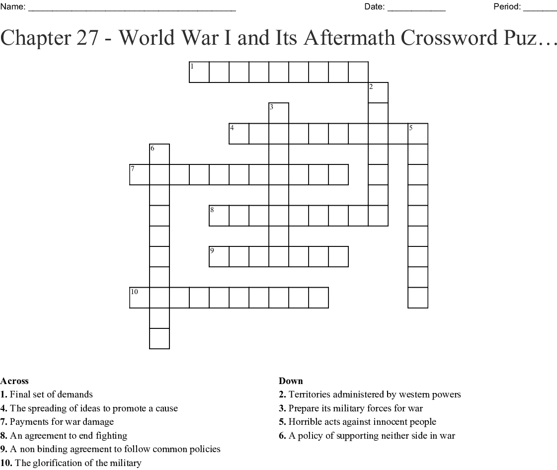 Chapter 27  World R I And Its Aftermath Crossword Puzzle