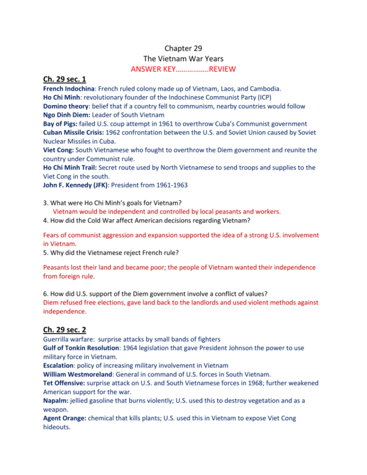 Chapter 29 The Vietnam R Years Answer Key
