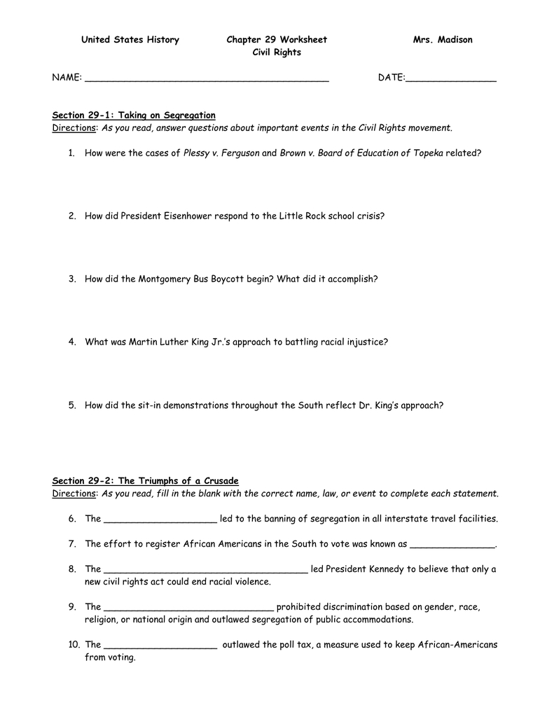 Brown V Board Of Education 1954 Worksheet Answers Db excel