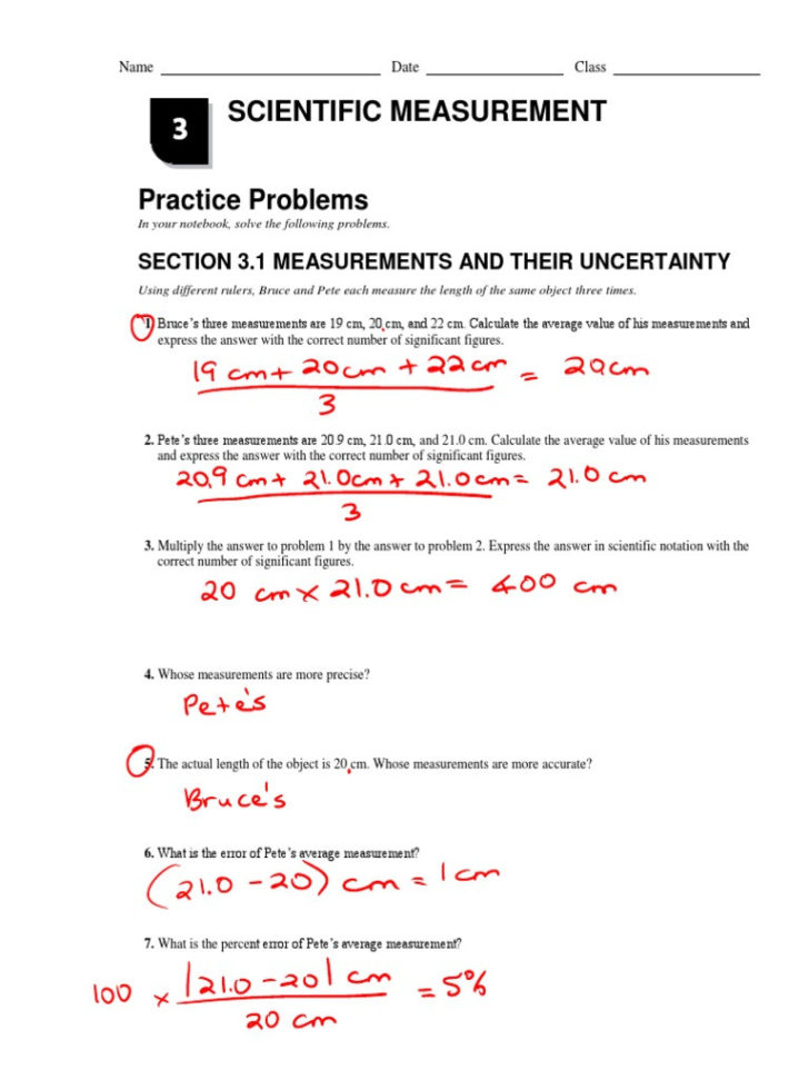 Chapter 3 Practice Problems Key Significant Figures Measurement