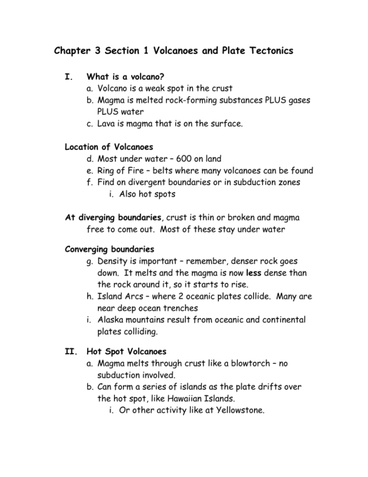 Chapter 3 Section 1 Volcanoes And Plate Tectonics