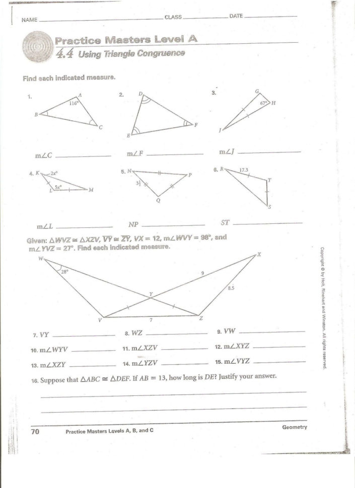 Chapter 4 Congruent Triangles Worksheet Answers
