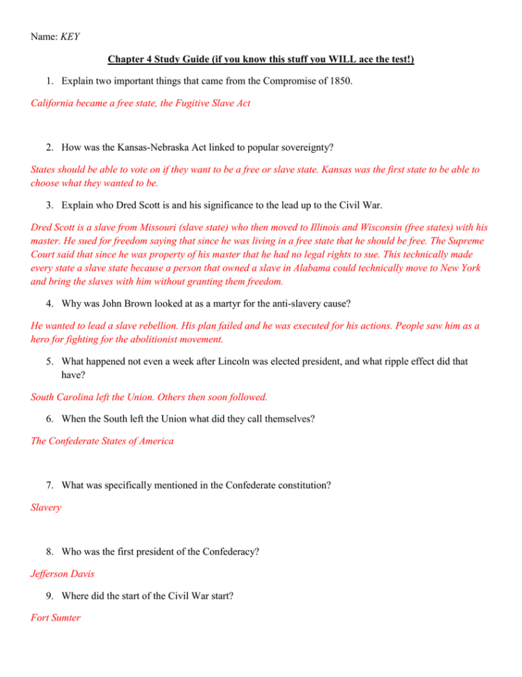 Chapter 4 Study Guide Answers