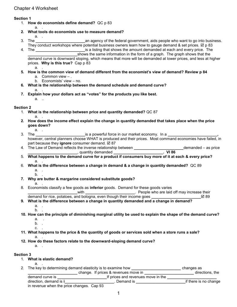 Chapter 4 Section 1 Understanding Demand Worksheet Answers — db-excel.com